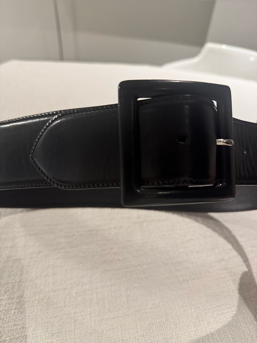 Ralph Lauren Collection black leather belt with square leather buckle